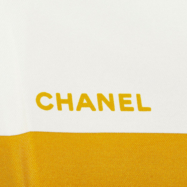 シャネル ココマーク ココボタン スカーフ イエロー ホワイト シルク レディース CHANEL 【中古】