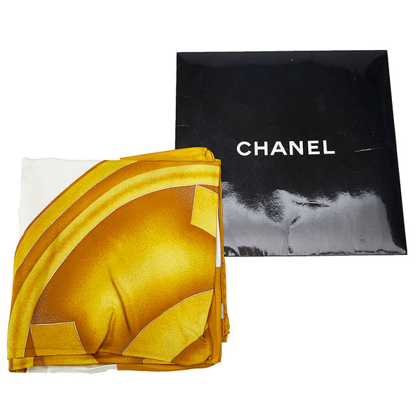 シャネル ココマーク ココボタン スカーフ イエロー ホワイト シルク レディース CHANEL 【中古】