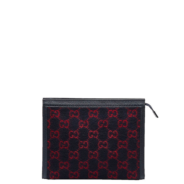 グッチ GGウールポーチ クラッチバッグ セカンドバッグ 597634 ネイビー レッド ウール レザー レディース GUCCI 【中古】