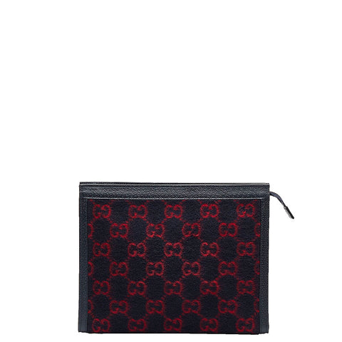 グッチ GGウールポーチ クラッチバッグ セカンドバッグ 597634 ネイビー レッド ウール レザー レディース GUCCI 【中古】