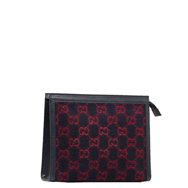グッチ GGウールポーチ クラッチバッグ セカンドバッグ 597634 ネイビー レッド ウール レザー レディース GUCCI 【中古】