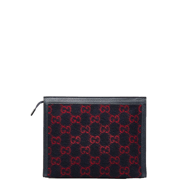グッチ GGウールポーチ クラッチバッグ セカンドバッグ 597634 ネイビー レッド ウール レザー レディース GUCCI 【中古】