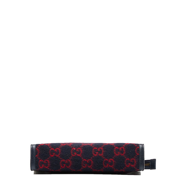 グッチ GGウールポーチ クラッチバッグ セカンドバッグ 597634 ネイビー レッド ウール レザー レディース GUCCI 【中古】
