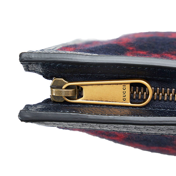 グッチ GGウールポーチ クラッチバッグ セカンドバッグ 597634 ネイビー レッド ウール レザー レディース GUCCI 【中古】