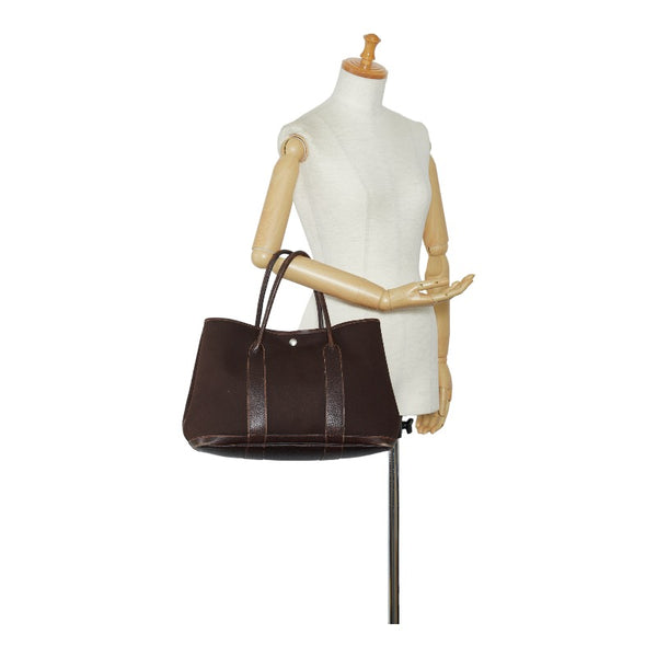 エルメス ガーデンパーティPM トートバッグ ハンドバッグ ダークブラウン トワルオフィシエ ブッフル レディース HERMES 【中古】