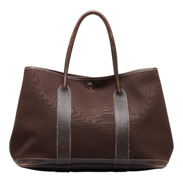 エルメス ガーデンパーティPM トートバッグ ハンドバッグ ダークブラウン トワルオフィシエ ブッフル レディース HERMES 【中古】