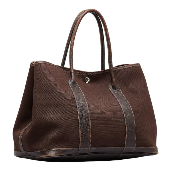 エルメス ガーデンパーティPM トートバッグ ハンドバッグ ダークブラウン トワルオフィシエ ブッフル レディース HERMES 【中古】
