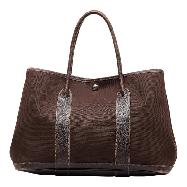 エルメス ガーデンパーティPM トートバッグ ハンドバッグ ダークブラウン トワルオフィシエ ブッフル レディース HERMES 【中古】