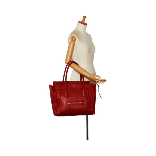 セリーヌ ラゲージ　ミディアムショッパー ハンドバッグ トートバッグ レッド レザー レディース CELINE 【中古】