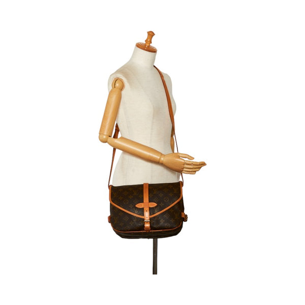 ルイ ヴィトン モノグラム ソミュール30 ショルダーバッグ M42256 ブラウン PVC レザー レディース LOUIS VUITTON 【中古】
