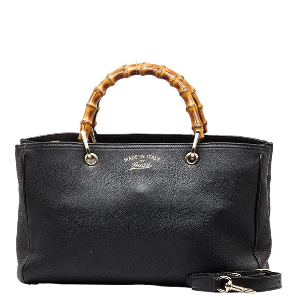グッチ バンブー ショッパー ミディアム ハンドバッグ ショルダーバッグ 2WAY 323660 ブラック レザー レディース GUCCI 【中古】