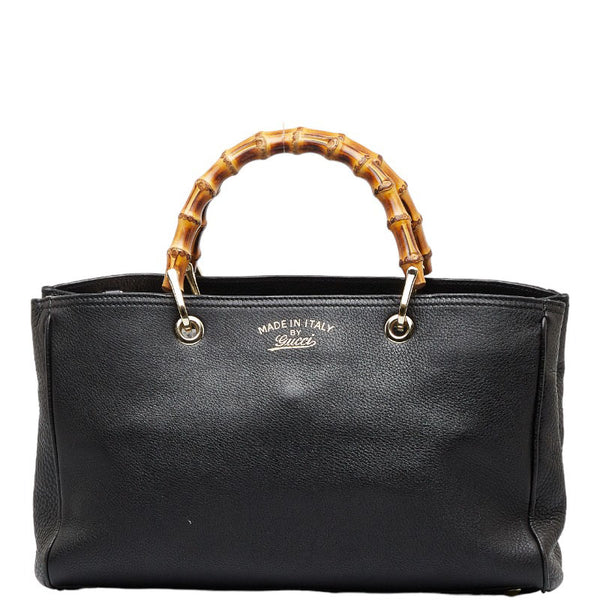 グッチ バンブー ショッパー ミディアム ハンドバッグ ショルダーバッグ 2WAY 323660 ブラック レザー レディース GUCCI 【中古】