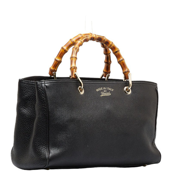 グッチ バンブー ショッパー ミディアム ハンドバッグ ショルダーバッグ 2WAY 323660 ブラック レザー レディース GUCCI 【中古】