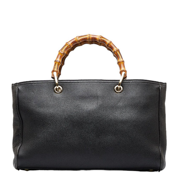 グッチ バンブー ショッパー ミディアム ハンドバッグ ショルダーバッグ 2WAY 323660 ブラック レザー レディース GUCCI 【中古】