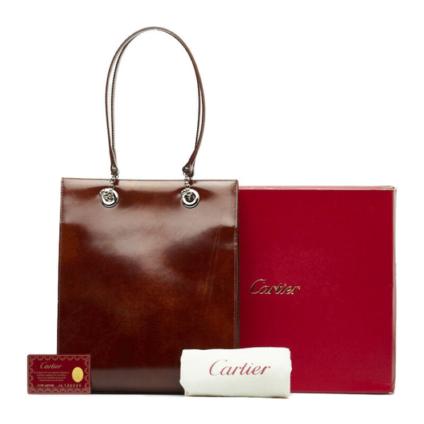カルティエ パンテール ハンドバッグ トートバッグ ブラウン レザー レディース CARTIER 【中古】