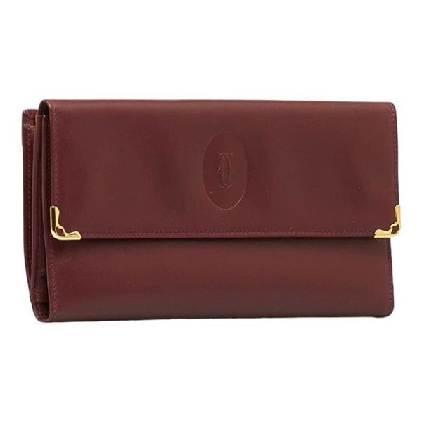 カルティエ マスト インターナショナル ウォレット 長財布 ボルドー ワインレッド レザー レディース CARTIER 【中古】