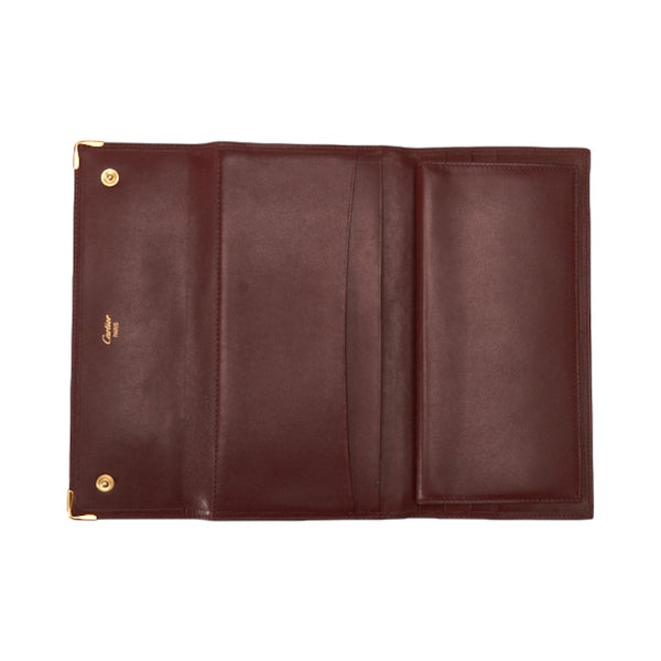 カルティエ マスト インターナショナル ウォレット 長財布 ボルドー ワインレッド レザー レディース CARTIER 【中古】