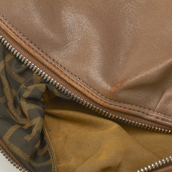 フェンディ ズッカ アンジップド ハンドバッグ ボストンバッグ 8BR623 ベージュ レザー レディース FENDI 【中古】