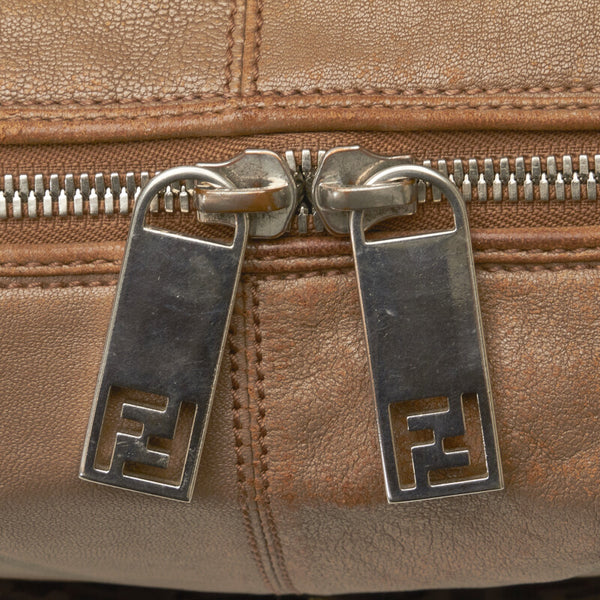 フェンディ ズッカ アンジップド ハンドバッグ ボストンバッグ 8BR623 ベージュ レザー レディース FENDI 【中古】