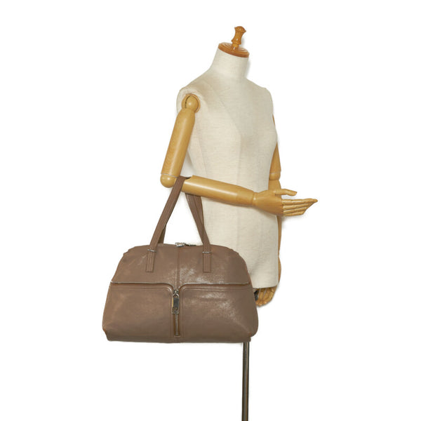 フェンディ ズッカ アンジップド ハンドバッグ ボストンバッグ 8BR623 ベージュ レザー レディース FENDI 【中古】