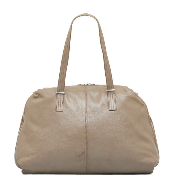フェンディ ズッカ アンジップド ハンドバッグ ボストンバッグ 8BR623 ベージュ レザー レディース FENDI 【中古】