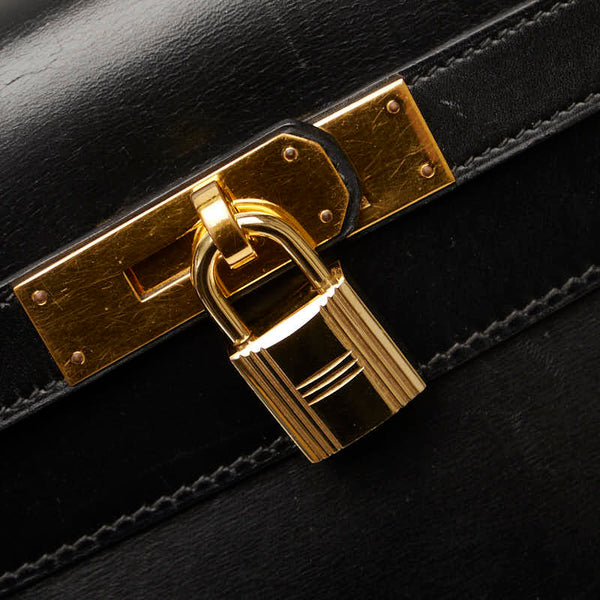 エルメス ケリー32 外縫い ハンドバッグ ショルダーバッグ 2WAY ブラック ボックスカーフ レディース HERMES 【中古】