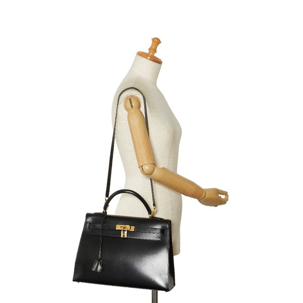 エルメス ケリー32 外縫い ハンドバッグ ショルダーバッグ 2WAY ブラック ボックスカーフ レディース HERMES 【中古】
