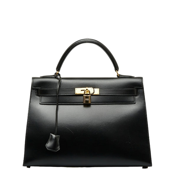 エルメス ケリー32 外縫い ハンドバッグ ショルダーバッグ 2WAY ブラック ボックスカーフ レディース HERMES 【中古】