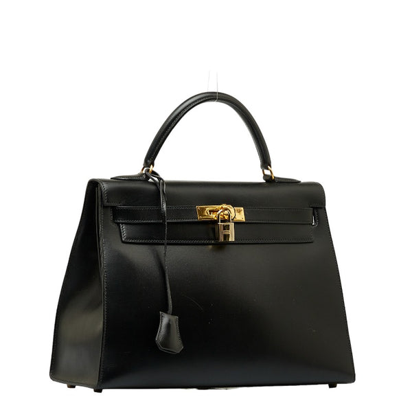 エルメス ケリー32 外縫い ハンドバッグ ショルダーバッグ 2WAY ブラック ボックスカーフ レディース HERMES 【中古】