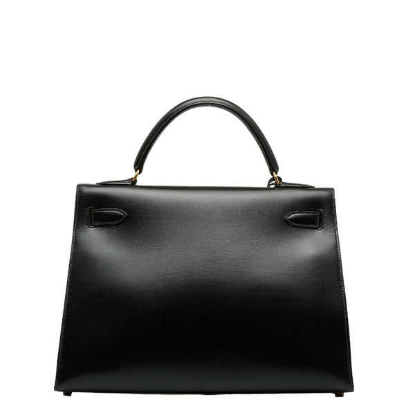 エルメス ケリー32 外縫い ハンドバッグ ショルダーバッグ 2WAY ブラック ボックスカーフ レディース HERMES 【中古】
