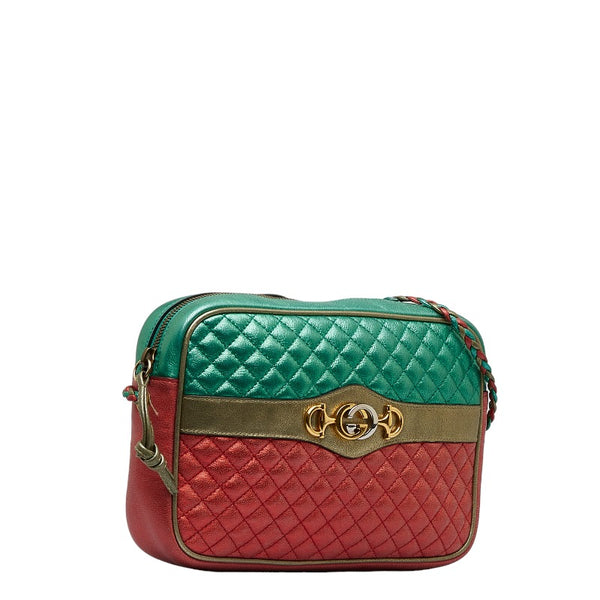 グッチ トラプンタータ ラミネートキルティング ホースビット インターロッキングG 斜め掛け ショルダーバッグ 541061 ピンク グリーン レザー レディース GUCCI 【中古】