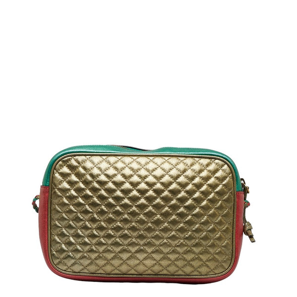 グッチ トラプンタータ ラミネートキルティング ホースビット インターロッキングG 斜め掛け ショルダーバッグ 541061 ピンク グリーン レザー レディース GUCCI 【中古】