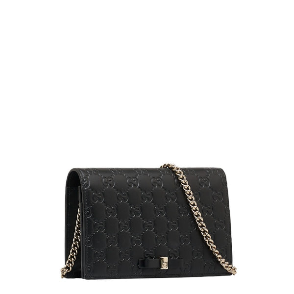 グッチ グッチシマ シグネチャー チェーン ショルダーバッグ ウォレット 431408 ブラック レザー レディース GUCCI 【中古】