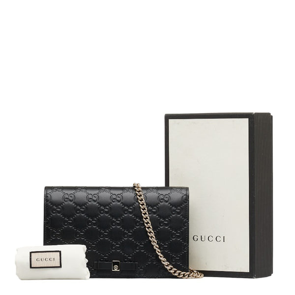 グッチ グッチシマ シグネチャー チェーン ショルダーバッグ ウォレット 431408 ブラック レザー レディース GUCCI 【中古】