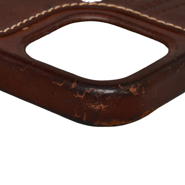 エルメス ボルデュク リボン iPhoneケース iPhone12 iPhone12Pro フォーブ ブラウン レザー レディース HERMES 【中古】