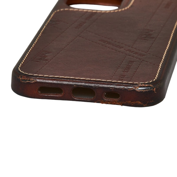 エルメス ボルデュク リボン iPhoneケース iPhone12 iPhone12Pro フォーブ ブラウン レザー レディース HERMES 【中古】