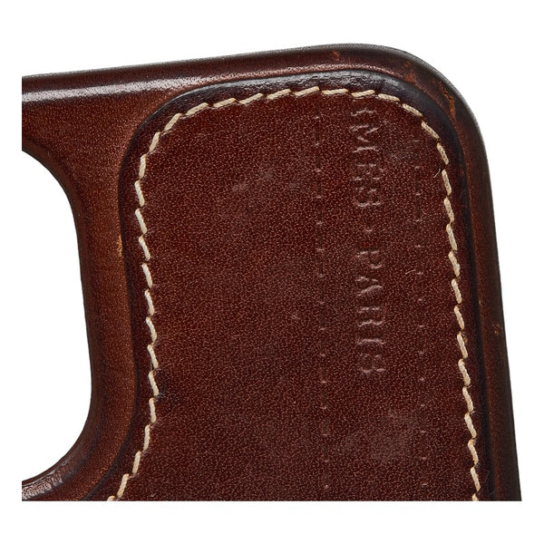 エルメス ボルデュク リボン iPhoneケース iPhone12 iPhone12Pro フォーブ ブラウン レザー レディース HERMES 【中古】