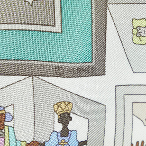 エルメス カレ90 DONNER LA MAIN 手を差しのべる スカーフ グレー マルチカラー シルク レディース HERMES 【中古】