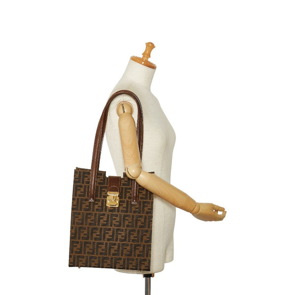 フェンディ ズッカ ゴールド金具 ショルダーバッグ トートバッグ ベージュ ブラウン キャンバス レザー レディース FENDI 【中古】
