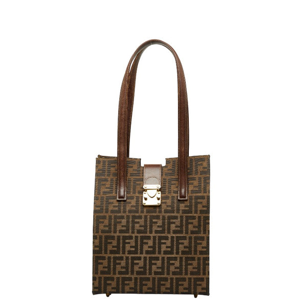 フェンディ ズッカ ゴールド金具 ショルダーバッグ トートバッグ ベージュ ブラウン キャンバス レザー レディース FENDI 【中古】