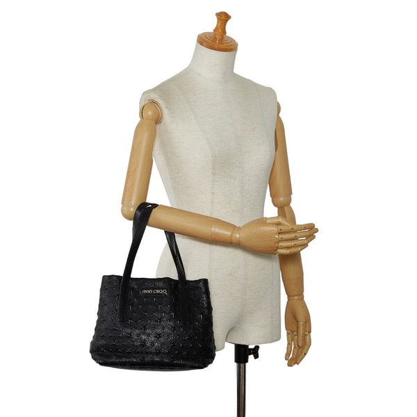 ジミーチュウ サラS スターエンボス トート ハンドバッグ ショルダーバッグ ブラック レザー レディース JIMMY CHOO 【中古】
