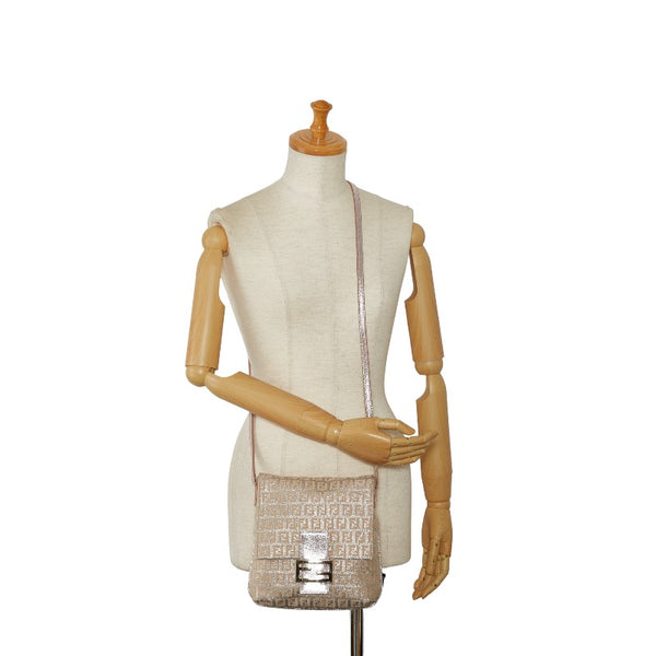 フェンディ ズッキーノ ラメ 斜め掛け ショルダーバッグ  8BT075 ピンク シルバー キャンバス レザー レディース FENDI 【中古】