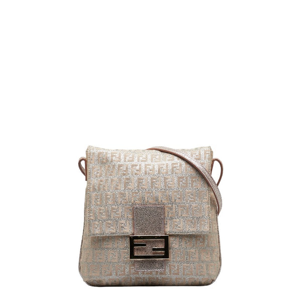 フェンディ ズッキーノ ラメ 斜め掛け ショルダーバッグ  8BT075 ピンク シルバー キャンバス レザー レディース FENDI 【中古】