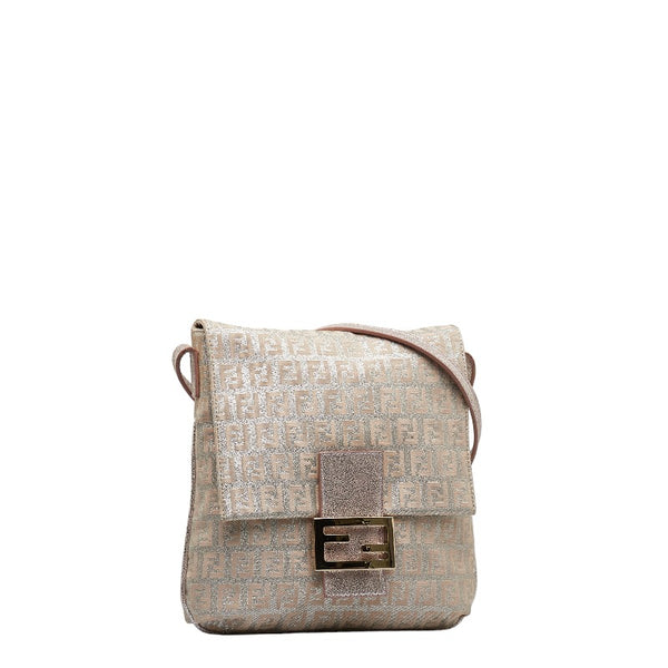 フェンディ ズッキーノ ラメ 斜め掛け ショルダーバッグ  8BT075 ピンク シルバー キャンバス レザー レディース FENDI 【中古】