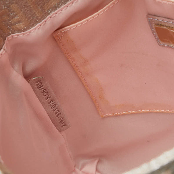 フェンディ ズッキーノ ラメ 斜め掛け ショルダーバッグ  8BT075 ピンク シルバー キャンバス レザー レディース FENDI 【中古】