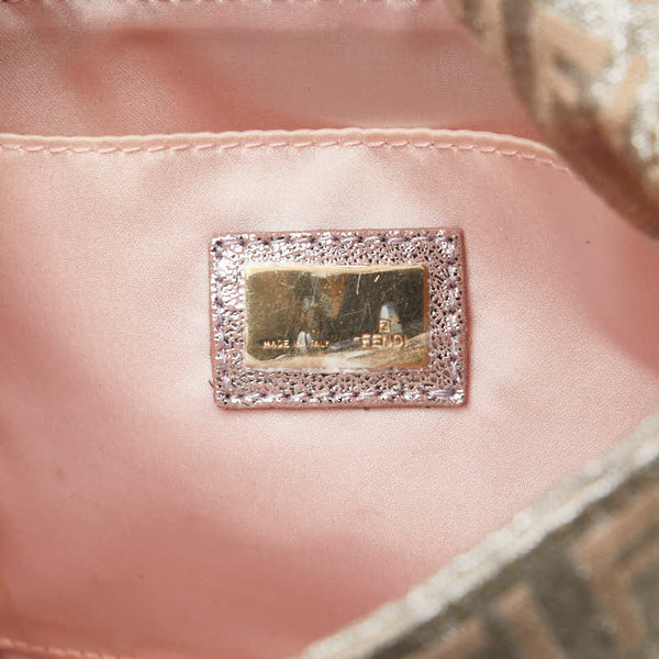 フェンディ ズッキーノ ラメ 斜め掛け ショルダーバッグ  8BT075 ピンク シルバー キャンバス レザー レディース FENDI 【中古】