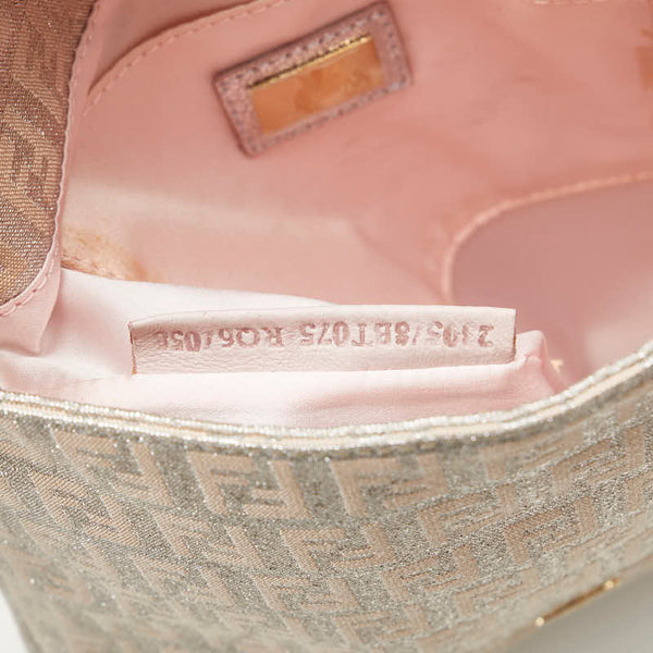 フェンディ ズッキーノ ラメ 斜め掛け ショルダーバッグ  8BT075 ピンク シルバー キャンバス レザー レディース FENDI 【中古】