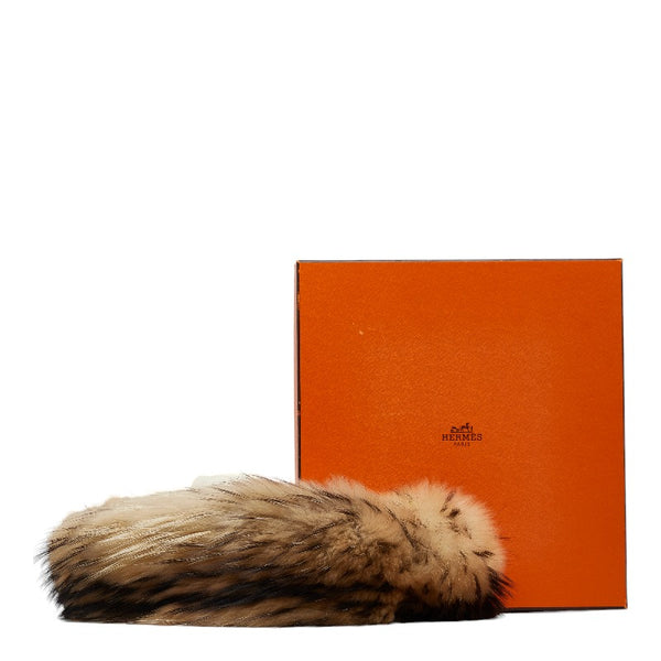 エルメス ファー マフラー アイボリー ブラウン ラクーン シルク レディース HERMES 【中古】