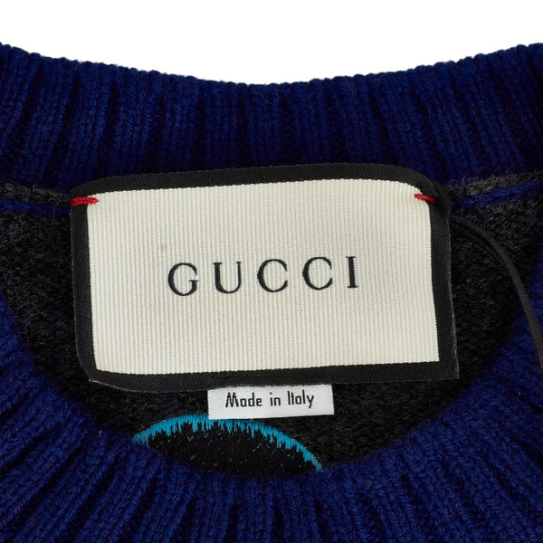 グッチ エンブロイダリー セーター ニット グレー マルチカラー ウール メンズ GUCCI 【中古】