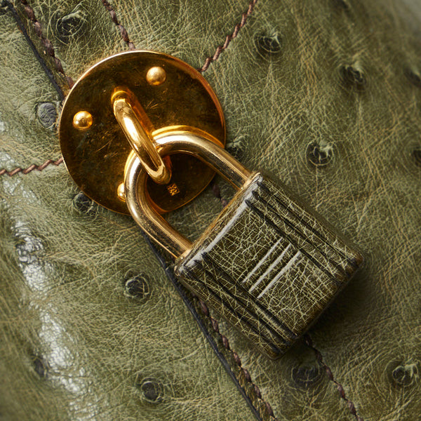 エルメス ボリード 35 ハンドバッグ ショルダーバッグ 2WAY グリーン オーストリッチ レディース HERMES 【中古】